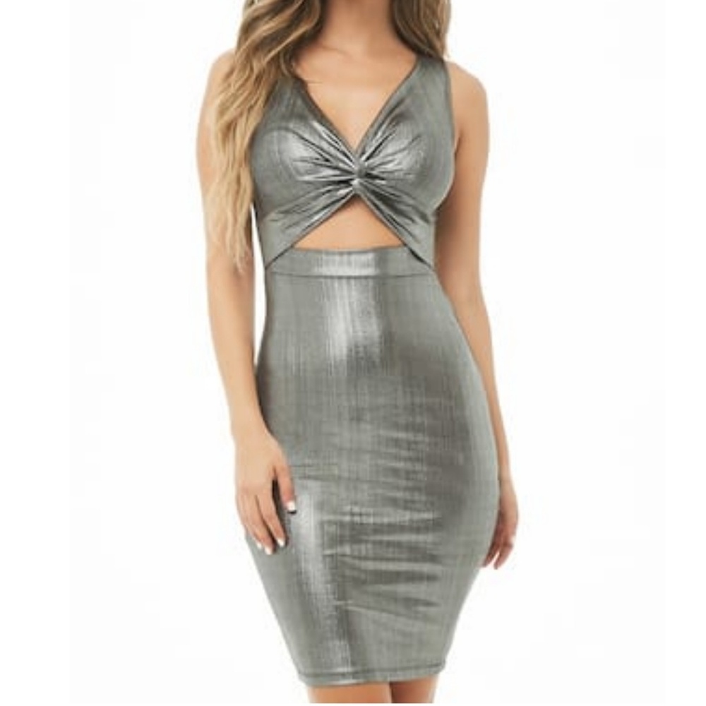 Metallic Twist-Front Cutout Dress